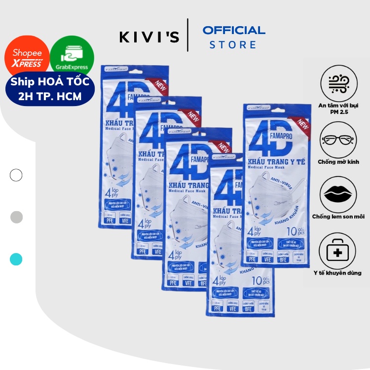 Sỉ Thùng 300 chiếc Khẩu Trang Y Tế Kháng Khuẩn Famapro 4 Lớp Nam Anh Cao Cấp KF94 Sky Mask ôm sát mặt lọc sạch bụi bẩn