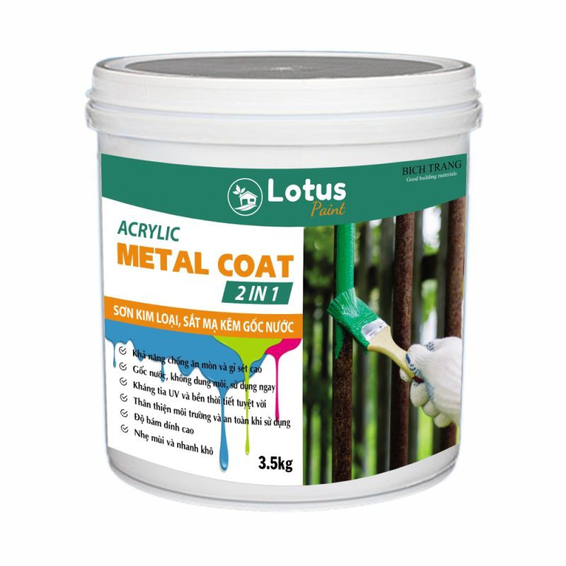 Sơn kim loại sắt, mạ kẽm gốc nước 2 trong 1 - Lotus metal coat (loại 1kg)