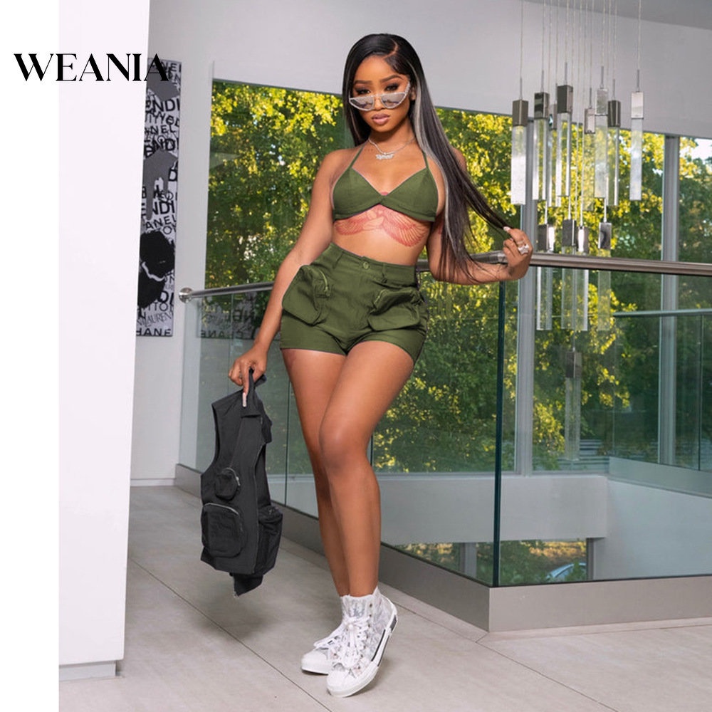 Set Áo Tank Top 2 Dây + Quần Sọt Phối Túi Thiết Kế Quyến Rũ