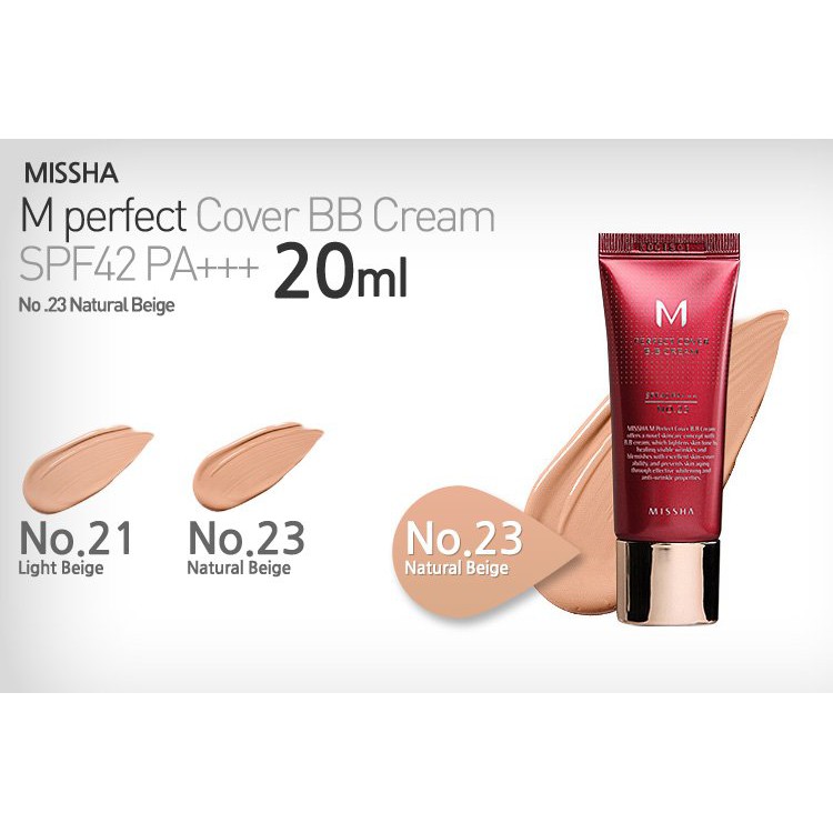 Kem BB Missha M Perfect Cover BB Cream SPF42/PA++ 20ml