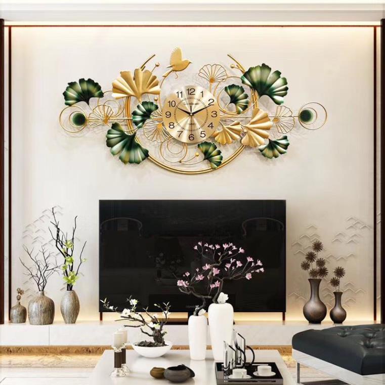 Đồng Hồ Treo Tường trang trí Deco Nghệ Thuật tường Phong Cách Mới hoạ tiết lá cọ-KT 100X50cm-hàng nhập khẩu -bảo hành 5N