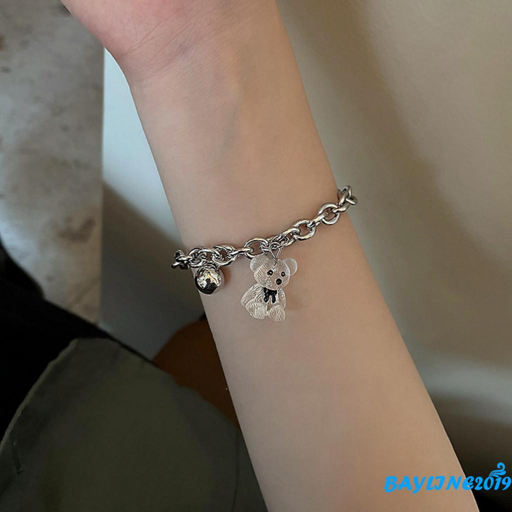 BAY-Charm Bracelet Alloy Cute Bear Pendant Adjustable Bracelet for Women Men Jewelry Accessories Birthday Gift
