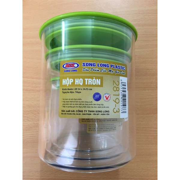 Bộ 3 hộp đựng thực phẩm Hàn Quốc Song Long cao cấp VUÔNG/TRÒN