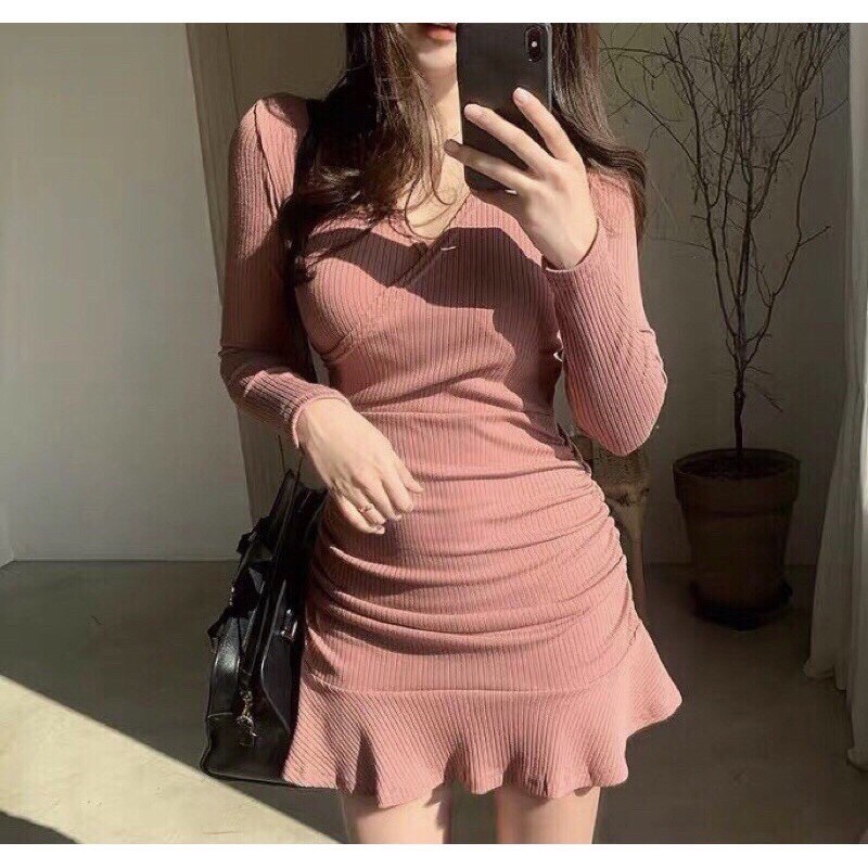 Váy Body Nhún Đuôi Cá, Đầm Body Thun Gân Hồng Và Đen Sang Chảnh Siêu Xinh Thời Trang Nữ Minh Phúc