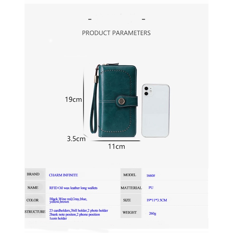 Ví Dài Có Khóa Kéo Chống Từ Tính Chống Từ Tính Đựng Tiền Thẻ RFID Cho Nữ