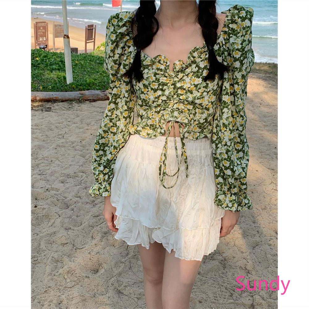 Áo Sơ Mi Tay Dài Cổ Chữ V Họa Tiết Hoa Thời Trang Mùa Thu Cho Nữ