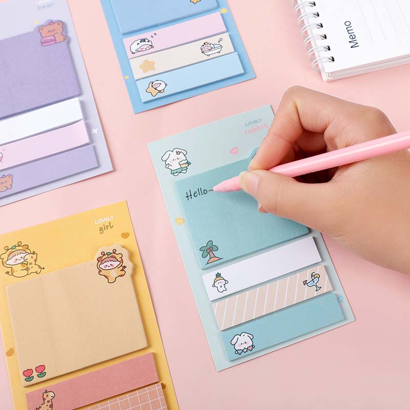 Set 80 Tờ Giấy Ghi Chú Tự Dính Họa Tiết Hoạt Hình Cho Trường Học/Văn Phòng