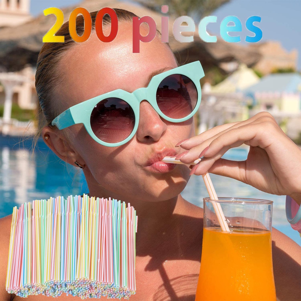 200 cái Ống hút nhựa 8 inch dài nhiều màu có thể ngủ được