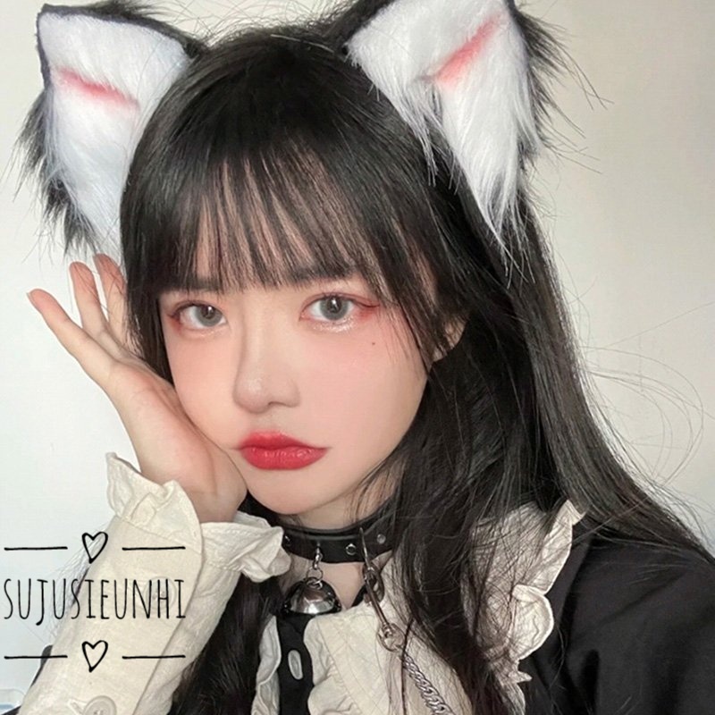 (5 màu) 1 đôi kẹp tóc tai mèo 3 màu lông tơ dài có viền cosplay mèo neko dễ thương