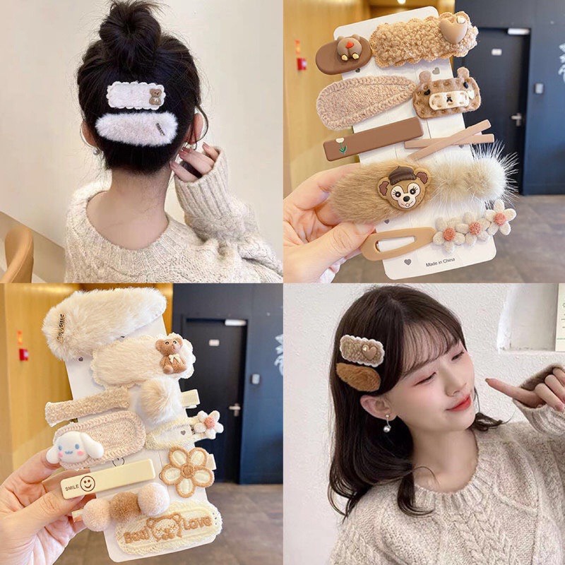 Set 10 Kẹp Tóc Họa Tiết Hoạt Hình Phong Cách Hàn Quốc - Kẹp Tóc Lông Nhung Cho Bé - Kẹp Tóc Công Chúa Dumi Shop GG