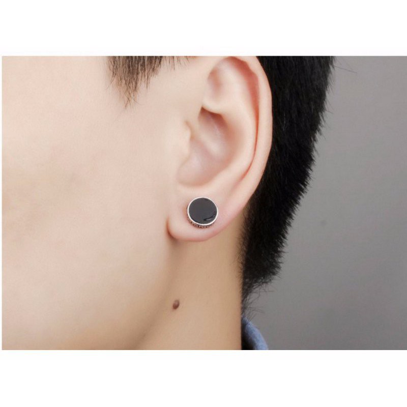 Bông Tai Nam Hình Tròn Đen Ti Tan Không Đen TT 0689 - 1 cặp