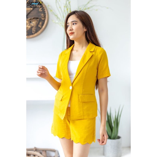 Bộ vest nữ SEFA, quần đùi lượn sóng áo cộc tay cao cấp nhiều màu SFS2205