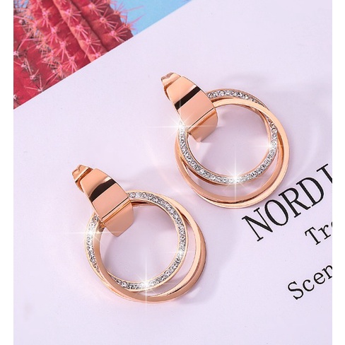 Bông tai titan khoen phối đá trắng E3-109A - CAM KẾT KHÔNG GỈ, KHÔNG BAY MÀU - BẢO HÀNH 12 THÁNG