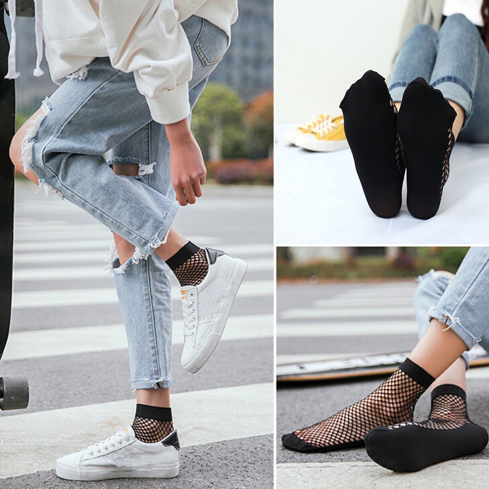 Vớ lưới cổ ngắn phối ren thoáng khí quyến rũ cho nữ