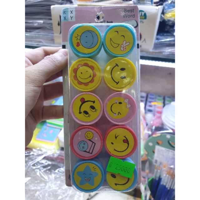 Vỉ đồ chơi 10 cái đóng dấu emoji- văn phòng phẩm