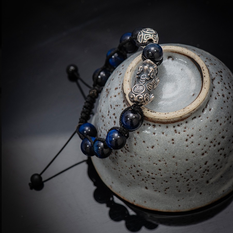 [LẮC TAY/ QUÀ TẶNG] Vòng tay phong thủy thời trang handmade xanh biển kim ngân tỳ hưu dây đan shamballa phật giáo
