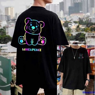 Áo thun tay lỡ unisex / Áo phản quang in hình gấu xinh xắn