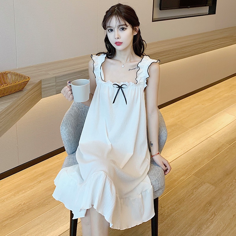 Đầm Ngủ Cotton Hai Dây  Ngực Màu Trơn Thời Trang Mùa Hè Hàn Quốc Dễ Thương | BigBuy360 - bigbuy360.vn