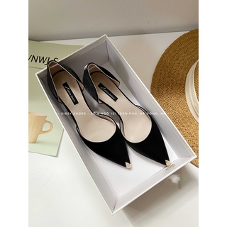 [FULL BOX] Cao gót LOLITA đen Mũi đính kim loại Giày công sở phong cách Hàn Quốc Khoét eo thon chân