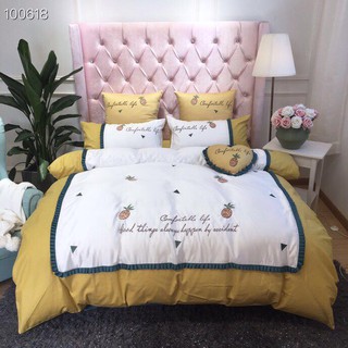 set DỨA VÀNG TƯƠI bộ Chăn Ga Gối CƯỚI  LỤA thêu cao cấp