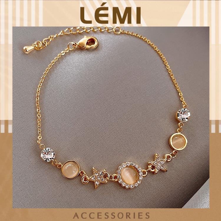 Lắc Tay Nữ Ngôi Sao Đính Đá Zircon Vòng Tay Hình Bông Hoa Gắn Đá Phong Cách Hàn Quốc, Lemi Accessories