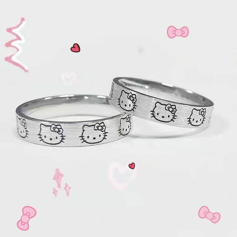 SANRIO Nhẫn Cặp Bằng Đồng Trắng Tùy Chỉnh Họa Tiết Hoạt Hình Dễ Thương