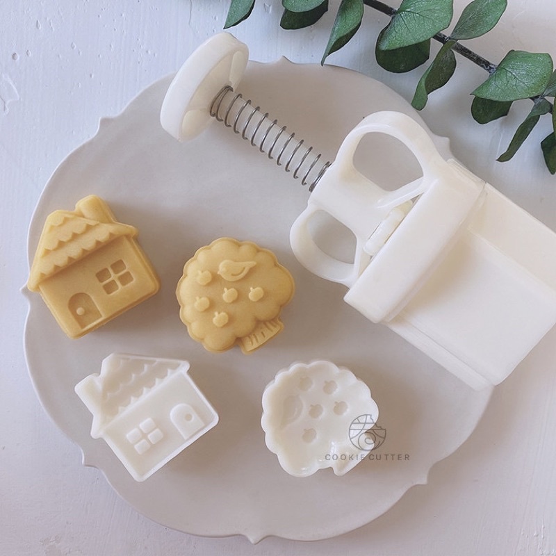 bộ khuôn lò xo 50 gam ngôi nhà và cây làm bánh trung thu