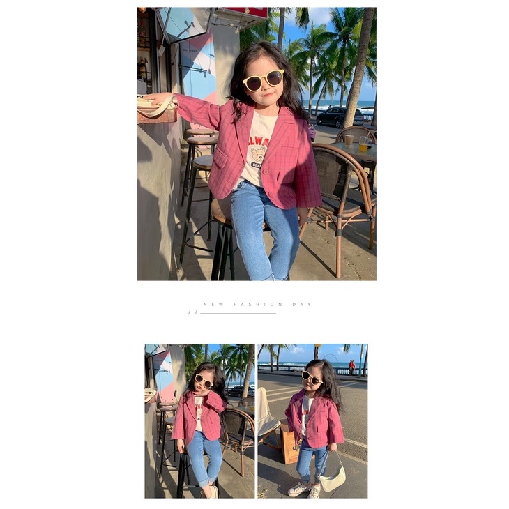 AG394 - Áo blazer kẻ sọc sz 90-140, cài cúc, thời trang hàn quốc cho bé thu đông 2022