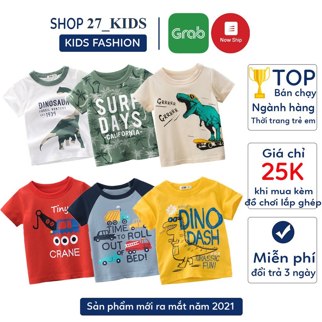 Áo Thun Cho Bé CHÍNH HÃNG 27KIDS In Hình Vui Nhộn Áo Phông Bé Trai Chất Cotton Xuất Âu Mỹ 001