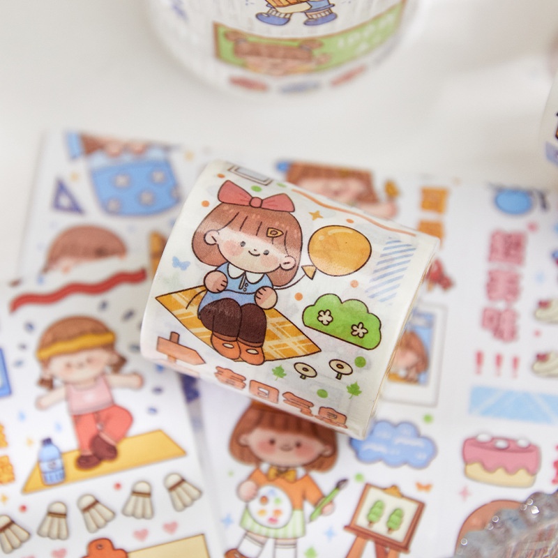 1 Cuộn Băng Dính Washi Họa Tiết Hoạt Hình Dễ Thương