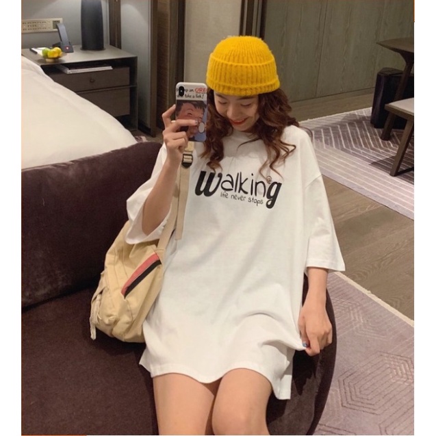 Áo thun tay lỡ nam nữ, áo phông unisex form rộng chất cotton mát mịn thấm hút mồ hôi in chữ WAKING, Set thời trang nữ