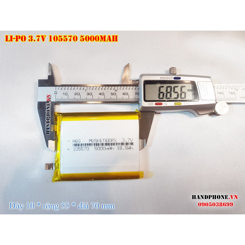Pin Li-Po 3.7V 105570 5000mAh (Lithium Polyme) cho điện thoại, box sạc dự phòng, loa Bluetooth