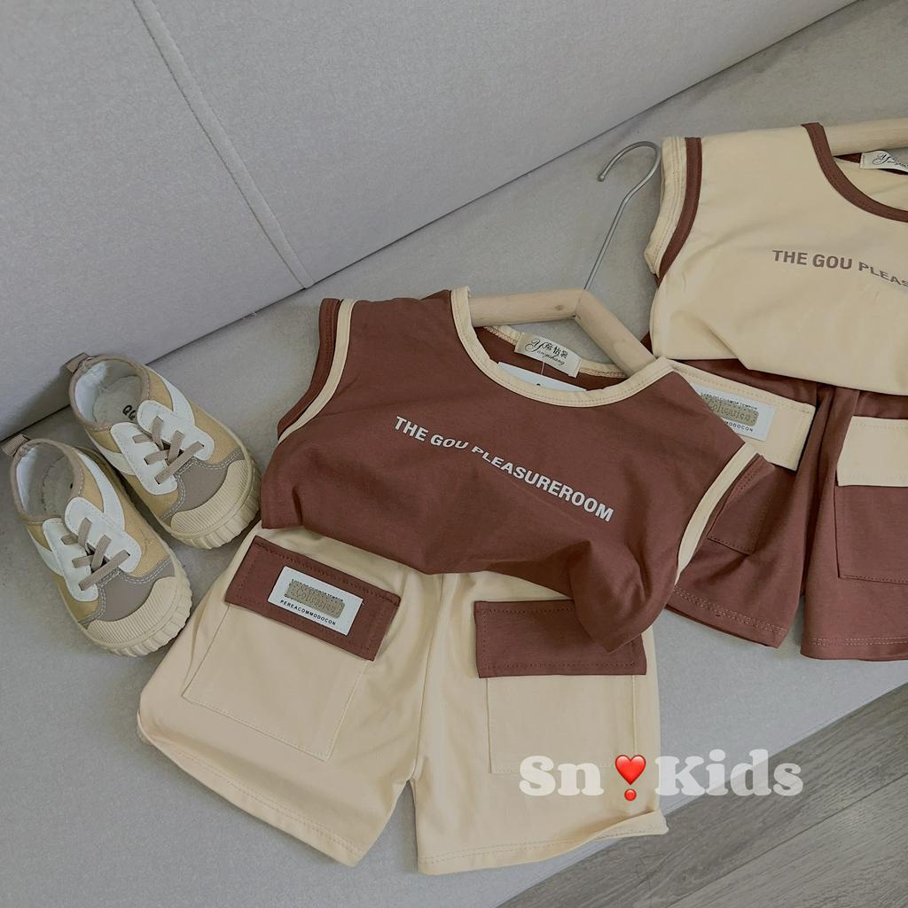 Bộ sát nách chất cotton in chữ cho bé 8-20kg Namkidshop (T94)