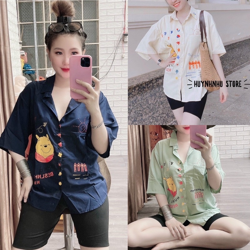 Set Bộ Đồ Nữ Áo Sơ Mi Gấu Chữ + Quần Legging Ngố [Hàng Có Sẵn + Ảnh Thật]