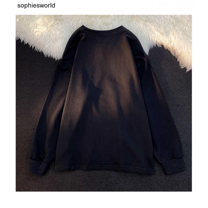 Áo Hoodie Lông Cừu Tay Dài Dáng Rộng In Chữ Hoạt Hình Kiểu Retro Mỹ Thời Trang Mùa Thu Cho Cặp Đôi