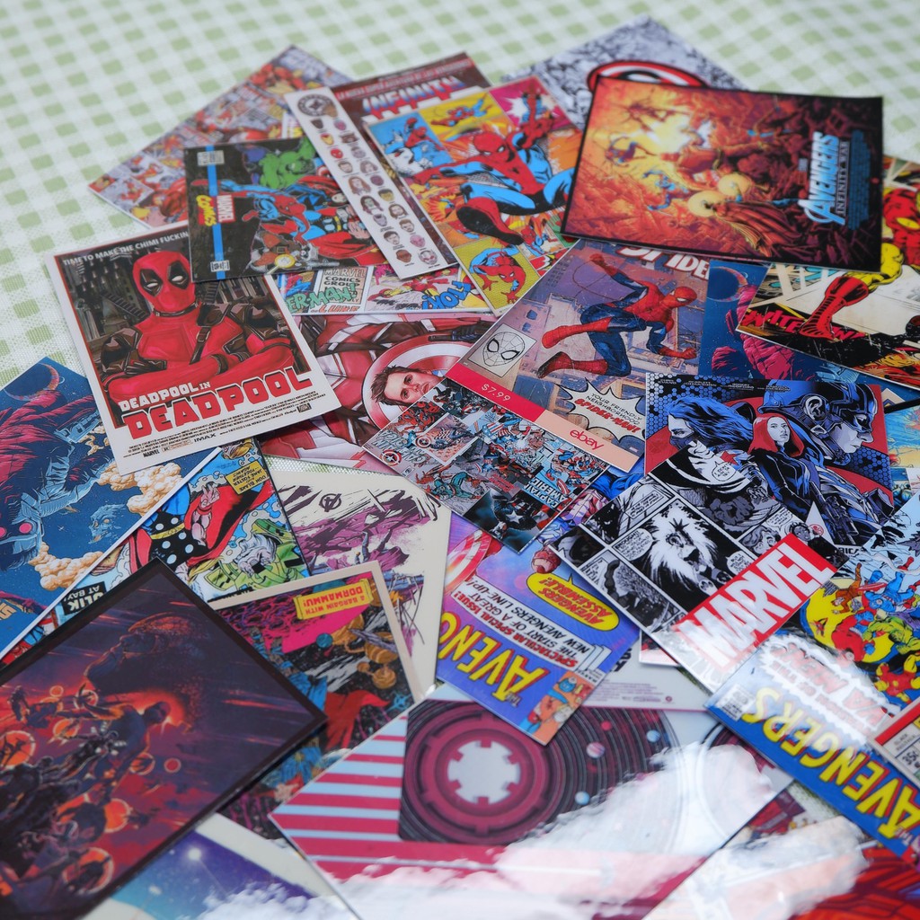 Set 40 Hình dán Sticker Marvel Vintage decor cắt sẵn dán Vali, xe, barber shop, mũ bảo hiểm , macbook, đàn, tường...