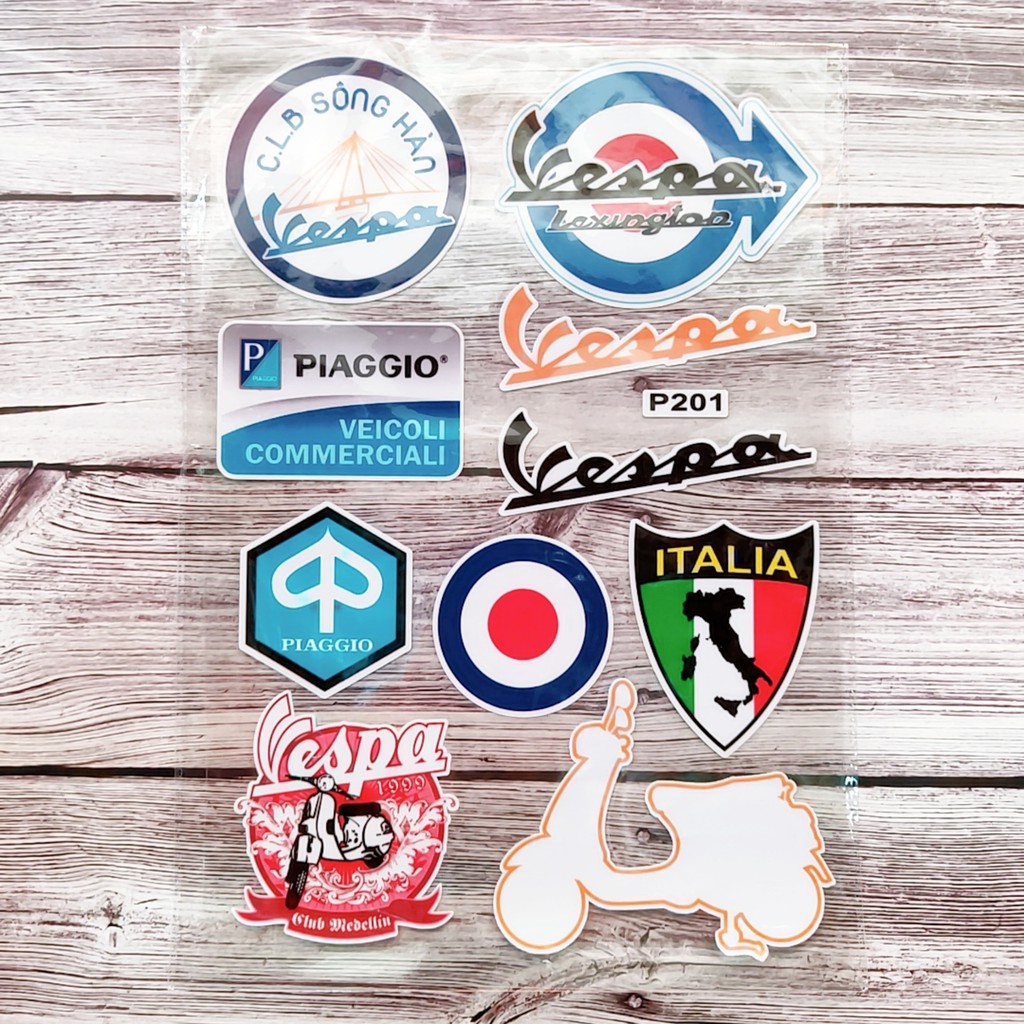 Decal tem dán Vespa Piaggio Italia mẫu mã đa dạng, sắc nét, không đụng hàng