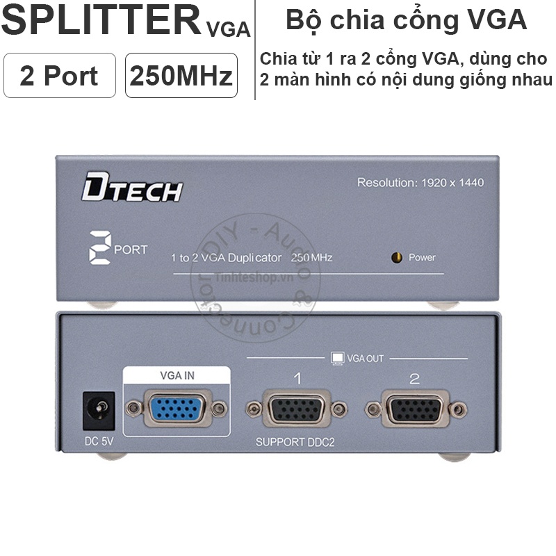 Bộ chia VGA 1 RA 2 DTECH DT7252, 1 Ra 4 DT7254- Bộ chia VGA 1 CPU ra nhiều màn hình - CHÍNH HÃNG 100%