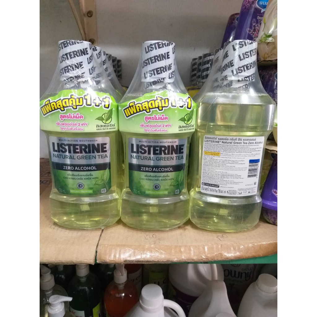 Combo 2 chai nước súc miệng Listerine Natural Green Tea 750ml ngừa sâu răng vị trà xanh không cay