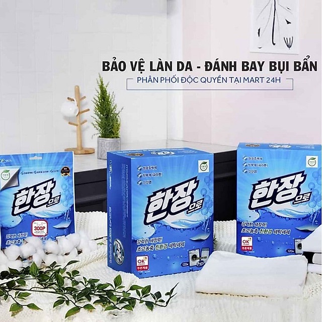 Giấy giặt quần áo Han Jang ( túi x10 tờ) - Sản phẩm 2 trong 1 Giặt và Xả