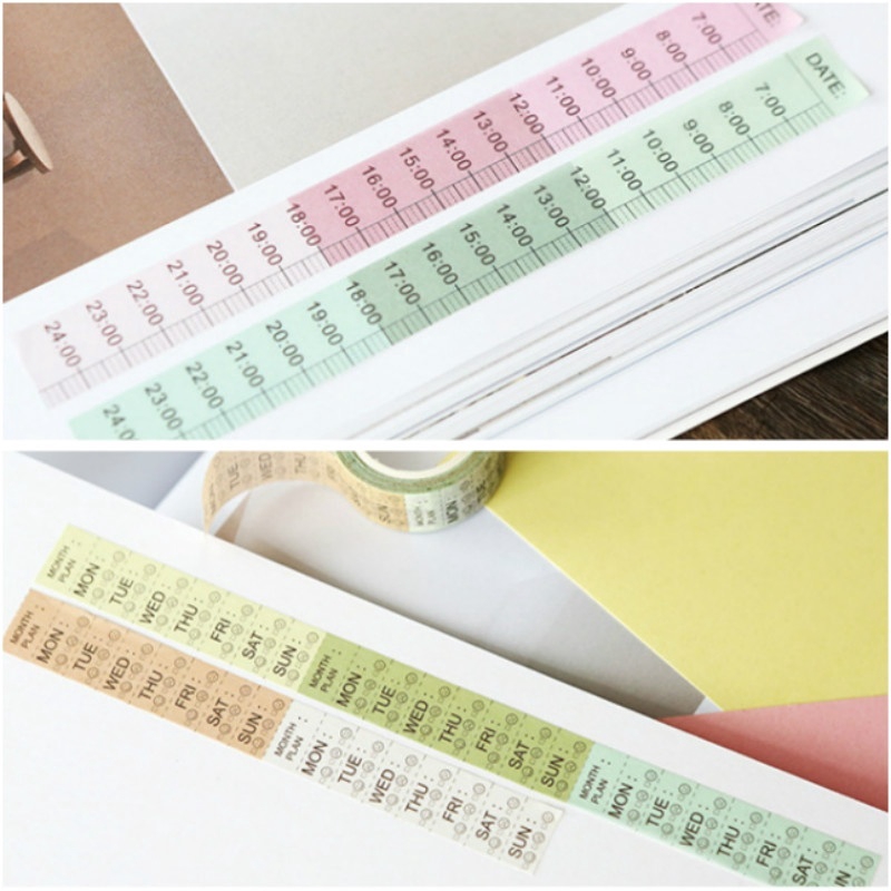 1 Cuộn Băng Keo Washi 1.5cm X 7m Time Or Weekly Planner Trang Trí Diy