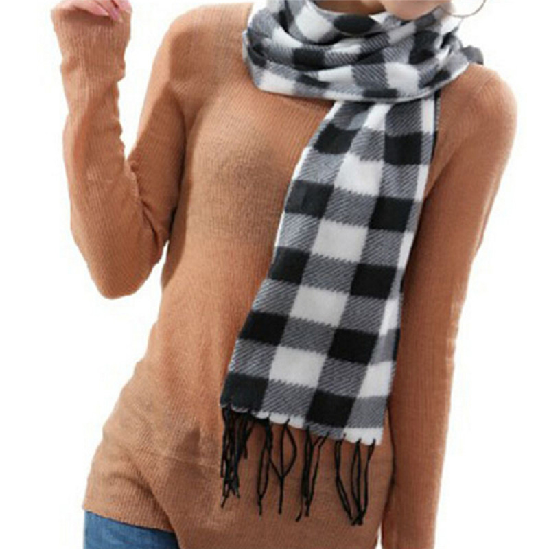 Stylish Wool Blend Women&Men Geometric Plaid Wrap Winter Warm Fleece Scarf Shawl