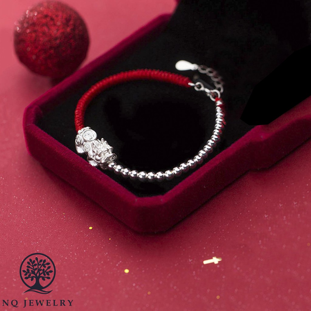 Vòng thắt dây đỏ tỳ hưu và bi bạc - NQ Jewelry