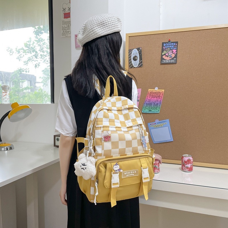 Balo nữ đi học đẹp thời trang giá rẻ dễ thương, cặp đi học nữ kẻ nhiều ngăn đựng laptop chống nước cao cấp Xu Xu Kids