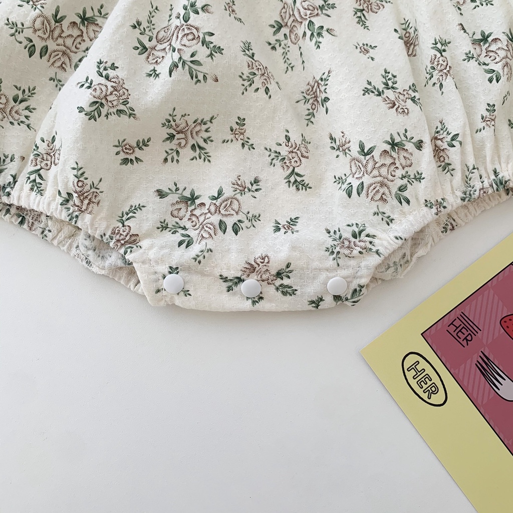 Bộ áo liền quần tay dài in hoa kiểu Hàn Quốc dễ thương dành cho bé