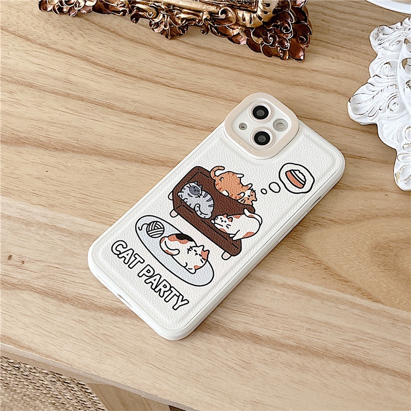 Ốp lưng iphone Ốp Điện Thoại Da Họa Tiết Mèo Xinh Xắn Dành Cho iphone7 / 7plus / 8 / 8plus / xs / 11 / 12 / 13 / pro / max / plus / promax Dinuo case