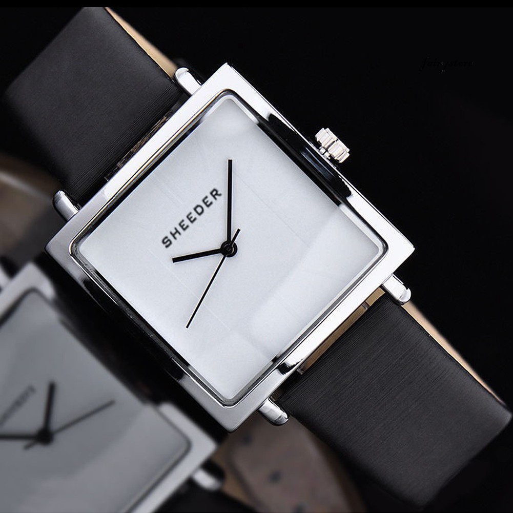 Đồng Hồ Analog Máy Quartz Mặt Vuông Phong Cách Vintage