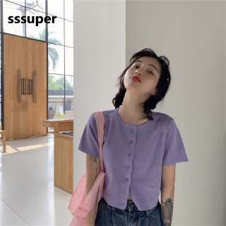 Áo Croptop Phối Nút 7 Màu Trơn Phong Cách Hàn Quốc Cho Nữ