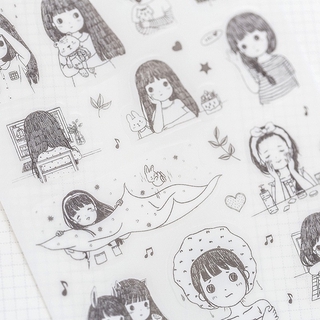 Set 6 tấm sticker Cô gái nhỏ trang trí sổ tay bullet journal M009