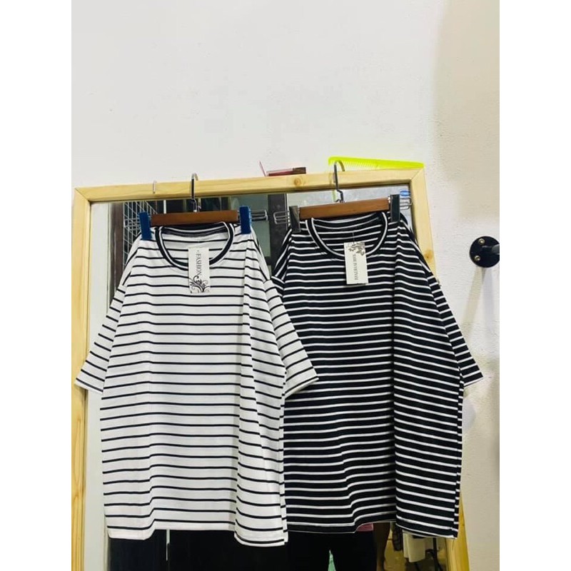 Áo Thun Kẻ Oversize Tay Lỡ Form Rộng Unisex Hot Hit